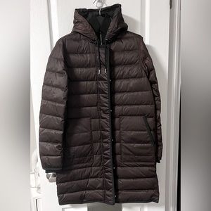 Theory brown Java taffeta down hooded puffer sz small new